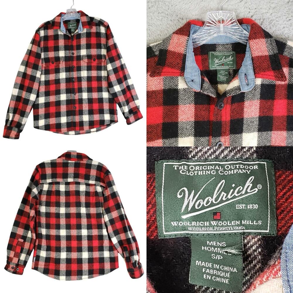 Woolrich Shirt Flannel Plaid Mens Size Small S Long Sleeve Button Down Wool Red